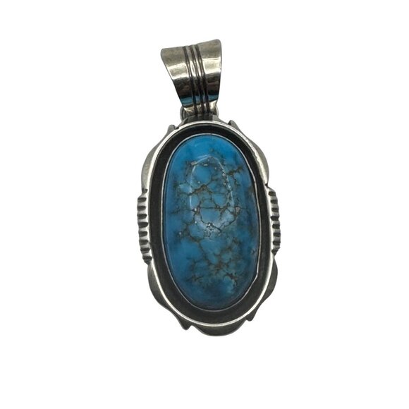 Navajo Denetdale Signed Sterling Silver Turquoise Pendant - Picture 1 of 5